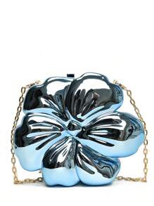 Women's Elegant Mini Flower Shaped Chain Crossbody Bag, Metallic Y2K Style Theme Party Shoulder Bag, Fashionable Novelty Shaped Bags, Versatile Small Mobile Phone Key Coin Purse, Portable Outdoor Travel Vacation Cosmetic Bags, Wear-Resistant Solid-Color Clutch Bag - 金色 - 查看 13
