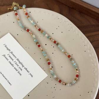1 件彩色串珠项链，时尚精致女士锁骨链，风格独特