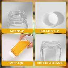 Juego de 8 piezas/6 piezas de botellas de vidrio de boca ancha para líquidos, botellas para tomar jengibre con tapas, envases para zumos de bienestar, botellas de agua cuadradas pequeñas de 4 oz/120 ml para uso en exteriores, a prueba de fugas.