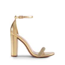 Women Rhinestone High Heeled Sandals Glamorous Chunky Heel Ankle Strap Open Toe Dressy Pump Sandals With Shiny Rhinestone Decor, For Party Wedding Prom - Gold - View 2