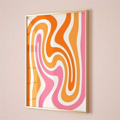 1pc Retro Wave Print Wall Art - Colorful Pink & Orange Abstract Swirl Poster, Funky 70s 90s Style, Vintage Home Decor For Bedroom, Living Room, Kitchen, Unframed Canvas Artwork, Wall Decor
