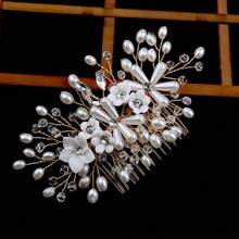 1pc Vrouwen Hoofddeksel Witte Bloem Kristal Kunst Parel Haar Kam, Europese En Amerikaanse Stijl Bruiloft Accessoires, Handgemaakte Bruidshaar Clip Voor Kapsels, Bruidsjurk En Jurk