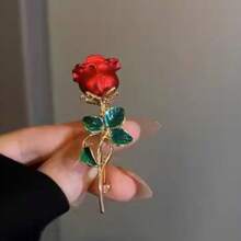 1 Pc Rose Flower Elegant Red Chic Fashion High-Quality Pin Brooch, High-End Jewelry Lapel Pin Brooch Dress Accessories Pin For Clothes Bag Charm School Office Accessories Shirts Jacket Christmas Halloween Clothes Pin Funny Cute Teacher Gifts