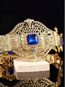 Moroccan Retro Style Women's Gold Waist Belt With Palace Openwork Carving, Inlaid With Large Rhinestones, Adjustable Length Wedding Jewelry Waist Chain Body Jewelry Belt. - Multicolor - View 10