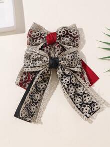 2 件简约双层蝴蝶结和花朵印花发夹，适合女性参加派对和活动，发饰，夏季配饰，旅行 - 彩色 - 查看 8