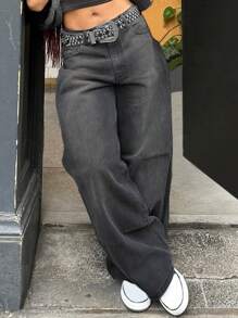 MYOURSA High Rise Streetwear School Outfits Y2k Baggy Wide Leg Jeans For Women