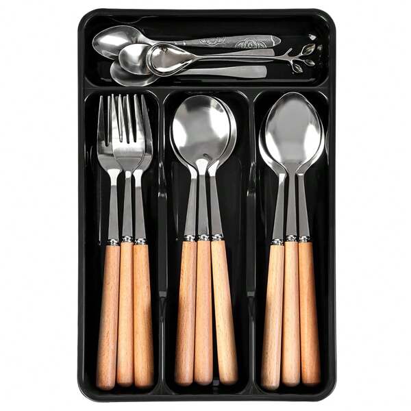 1 pieza Organizador de cajón de cubertería, caja de almacenamiento de utensilios de cocina para cajón pequeño, organizador de bandeja para cubiertos, tenedores, cucharas y vajilla, organizador de gabinete estilo japonés con compartimentos separados para palillos, cuchillos y tenedores, útiles escolares