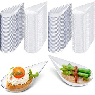 10/20/30/50 4inch Tear Drop Mini Appetizer Plates, Clean Plastic Dishes , Desserts And Appetizers Dishes Serving Plate Small Catering Dessert Tasting Cups For Afternoon Tea Time Mini Dessert