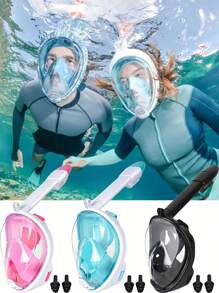 1 Set Full Face Snorkel Mask, Comes With 1 Pair Of Ear Plugs, Utilizes Latest Dry Top System, Foldable 180 Degree Panoramic Snorkel Mask With Camera Mount, Breathing, Anti-Leak And Anti-Fog Adult Snorkeling Gear, Beach Essentials, Beach Accessories, Pool Float