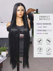 Halloween kostuumpruik T-stuk kantpruiken met babyhaar 13x4x1 synthetische vezel geïmporteerd uit Japan 40 inch zwart extra lang steil haar synthetische vezel hittebestendige pruik elastische mesh-kap geschikt voor verschillende rassen dagelijkse bijeenkomsten, hoogwaardige natuurlijke en mooie synthetische zachte nepvezelhaar voor vrouwen