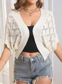 Hollow Bat Wing Open Cardigan Sweater Jacket, Women Casual, Beach Vacation Wear