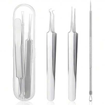 3pcs Stainless Steel Blackhead & Blemish Remover Set - Fragrance-Free, Precision Tools For Face & Nose, Ideal For Normal Skin - Effective Acne Extraction Kit For Whiteheads & Pimples