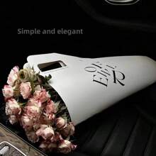 1pc Elegant Floral Bouquet Wrapping Paper, Minimalist Solid Color Large Bouquet Packaging Bag, Rose/Tulip/Carnation Handbag