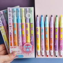 6pcs/Set Double-Ended Fluorescent Highlighter Pens, 12 Colors, Overlapping Neon Highlighters For Note Taking, Drawing, Graffiti, Vibrant Stationery, Back To School Essential, Gift
