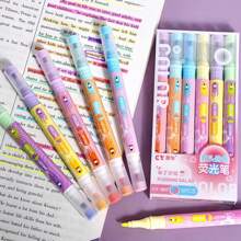 6pcs/Set Double-Ended Fluorescent Highlighter Pens, 12 Colors, Overlapping Neon Highlighters For Note Taking, Drawing, Graffiti, Vibrant Stationery, Back To School Essential, Gift