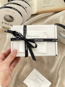 1cm Printed Polyester Ribbon, Gift Packaging Ribbon, Variety Of Flower & English Letter Printed Ribbons, Satin Ribbon For Mother's Day, Valentine's Day, Gift Wrapping And Decoration, Milky White - Black - View 10