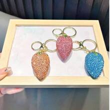 1pc Fully Diamante Strawberry Key Chain, Fashion Creative Bag Pendant Keychain Accessory