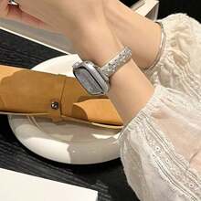 LuLuTom 1pc Luxury Diamond Flower Bangle Design Bracelet Gold Stainless Steel Metal Watch Band Strap Compatible With Apple Watch Band Ultra/SE/S10/9/8/7/6/5/4/3/2/1, Compatible With Apple Watch Strap 38/40/41/42/44/45/46/49mm