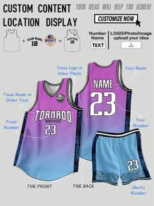 Set de 2 piezas de Baloncesto personalizado para niños preadolescentes - Jersey con nombre de equipo personalizado, número y foto impresa + Pantalón corto - Conjunto deportivo y uso casual para primavera/verano