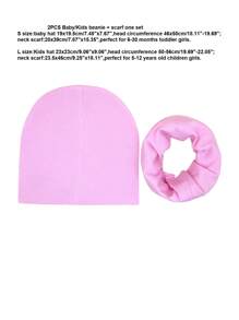 2pcs/Set Kids Solid Color Beanie And Scarf Set, Knitted Warm Hat And Neck Warmer For Toddler/Older Children Girls, Spring Autumn