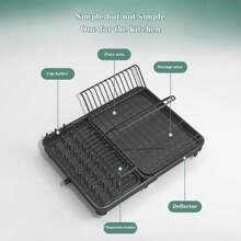 Expandable Dish Drainer Rack, Rustproof Carbon Steel Dish Rack For Kitchen Countertop, Space Saving Dish Rack With Draining Tray, Removable Utensil Holder, Dish Drying Rack, Black