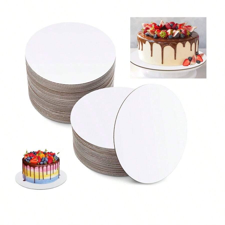 10 Pcs 8/9/10/12inch Corrugated White Cake Board Rounds,Circle Cardboard Round Base Disposable Coated Cake Plate - White - View 1