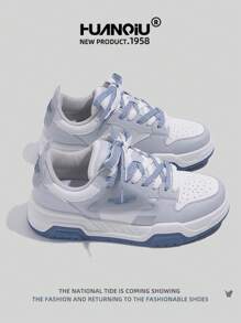 HUANQIU 2025 New Men Shoes Men Sneakers Black Shoes Skateboard Shoes Fashion White Shoes Versatile Lightweight Comfortable White Shoes Lace-Up Soft Soled Casual Shoes Running Shoes Black And White Four Seasons Shoes - Blue and White - View 4