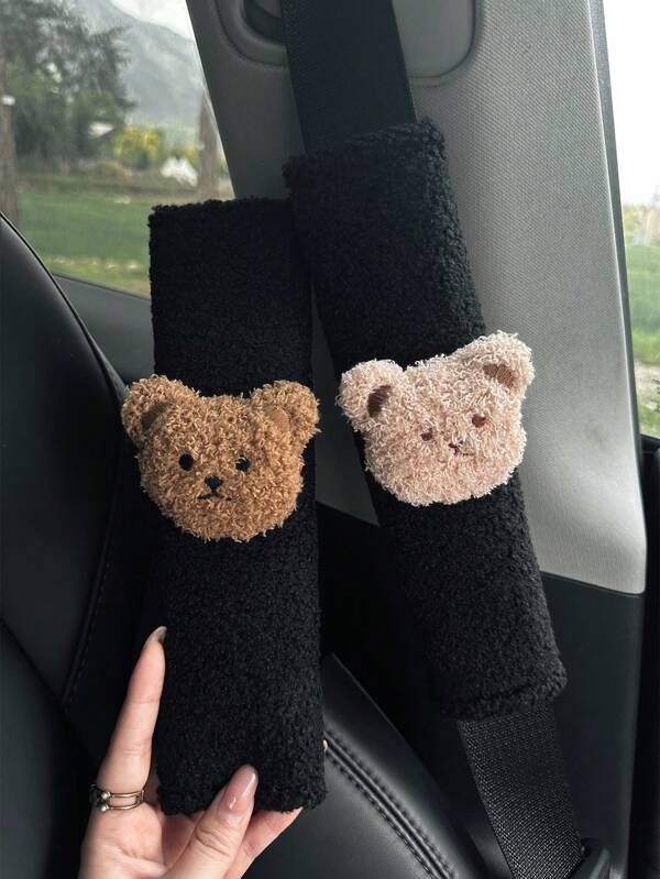 1pc/2pcs Car Seat Belt Shoulder Protector Cute Little Bear Car Anti Pinch Seat Belt Protector Soft And Comfortable
