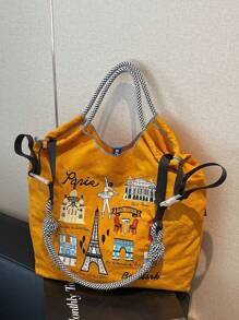 2025新款流行女士手提包，大容量通勤小众设计单肩斜挎包，休闲百搭简约时尚手提包，舒适尼龙面料拼色可调节长肩带，宽敞开口设计，适合秋冬季