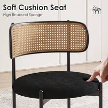 Rattan Back Fabric Upholstered Side Chair (Set Of 2) - Black - View 3