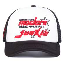 1Piece Men Modern Letter Embroidered Side Pentagram Baseball Cap Mesh Hat Outdoor Adjustable Sunscreen Leisure Hat Spring Autumn Travel Tourism Beach Vacation - Đen và trắng - Xem 2