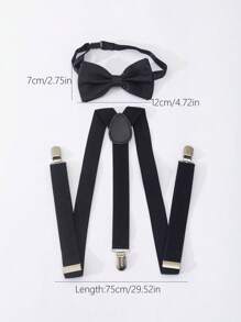 1 Set Unisex Black Simple Adjustable Bow Tie And Suspender Pants, Suitable For School, Daily Wear, Performance, Party, Back To School, Holiday Gift - Suspenders + Bow Tie - View 10