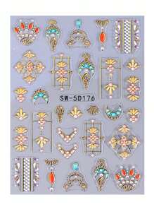 5D Metallic Bohemian Embossed Nail Stickers 2pcs Iridescent Gold Sun Gemstone Graphic Lace Enamel Necklace Moon Design DIY Holographic Engraving Self-Adhesive Gel Polish Decals Sliders Nail Art Decoration Salon Manicure Nail Supplies