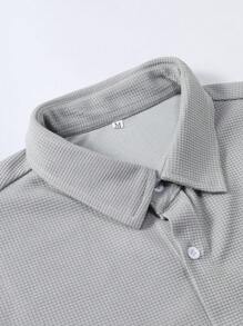 Men Solid Button Up Shirt & Shorts Set, Vacation Plain Husband Casual Clothes, Cozy Outfits - Light Grey - View 3