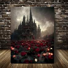 1pc Halloween Rose Blood Canvas Painting With Wooden Frame, Ideal For Homes, Bedrooms - Multicolor - View 1