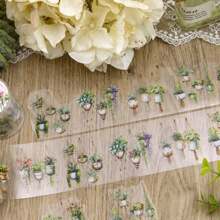 3Rolls/Bag Tape Combination, Hanging Plant Series, Delicate Green Plant Potted Landscape PET Tape, Scrapbook Supplies, Decorative Notebook Photo Frame Mobile Phone Case Water Cup Garbage Magazine Stationery Box DIY Personalized Stickers