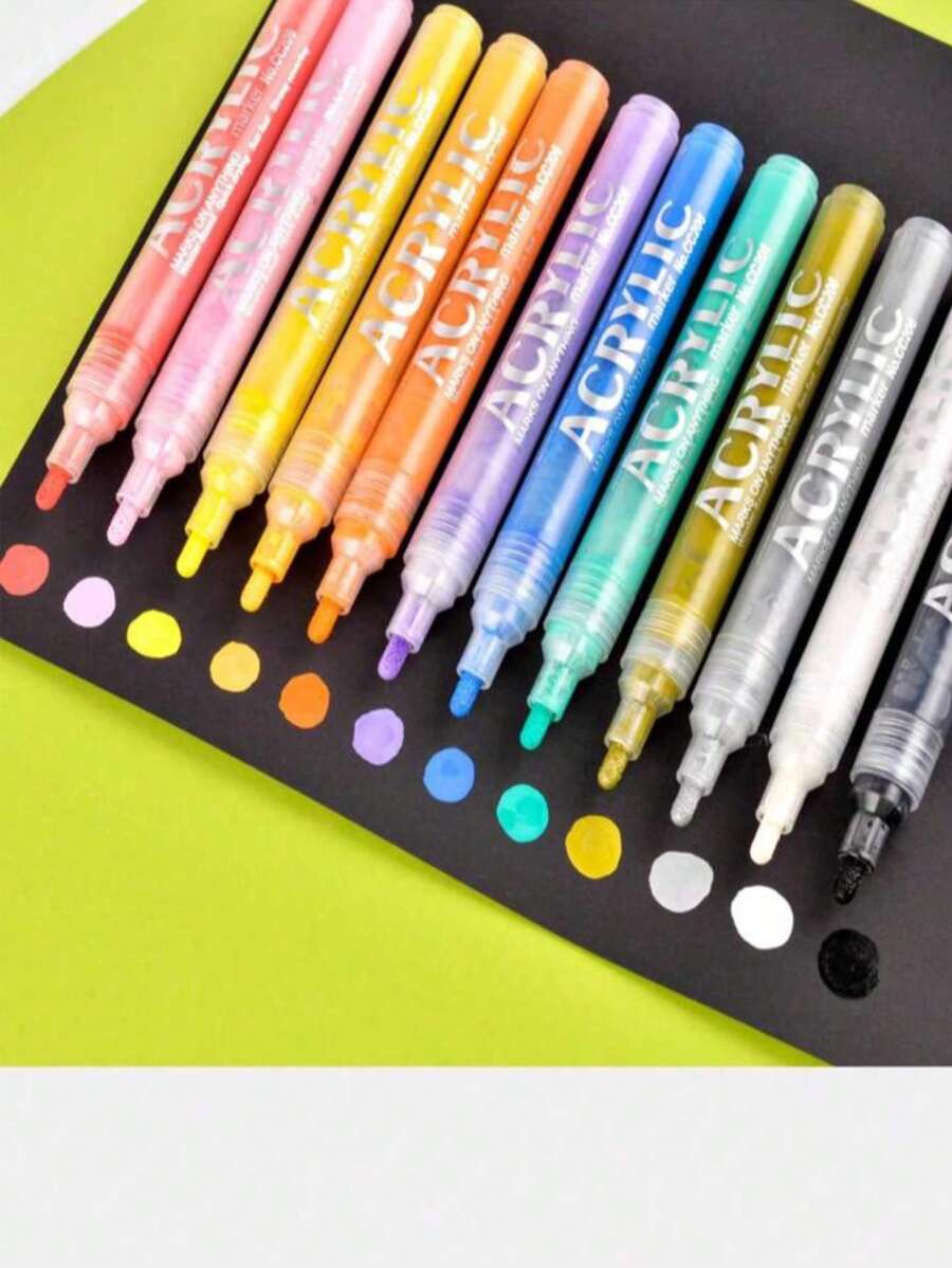 12 Acrylic Paint Markers Drawing Round Tip 5mm