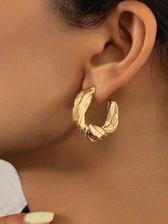 1 Pair Minimalist Geometric Metal Earrings, Suitable For Women's Daily Wear