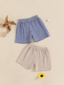 2Pcs Lot Baby Boys Girls Shorts Set Summer Elastic Waist Plaid Print Loose Fit Shorts Bottoms