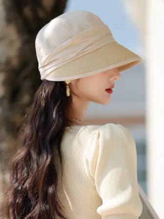 1 件女士时尚春夏草编遮阳帽，透气宽边，多功能，高品质，适合户外活动，日常穿着，可折叠设计，适合春夏季