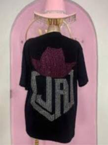 Camiseta con gráfico de letra y hombros caídos - Negro - Ver 3