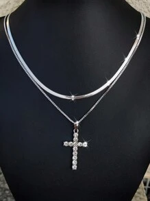 1-2pcs Cross/Star/Gold Stainless Steel Necklace, Personalized Design High-End Accessory, Suitable For Daily Wear, Music Festivals, Holidays And Gifts