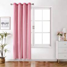 顶部索环/空心星形镂空图案窗帘，带纯色遮光和透明层/遮光卧室窗帘/客厅装饰窗帘/教室/精美蕾丝覆盖透明双层窗帘 - 粉色 - 查看 24