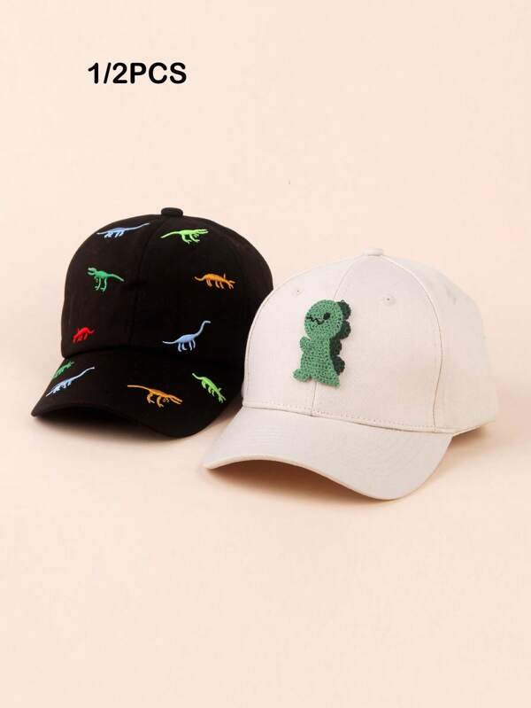 1/2pcs Kids/Toddler Dinosaur Embroidered Sun Protection Baseball Cap, Unisex Cute Cartoon Peaked Hat, Versatile For Spring, Summer, Autumn