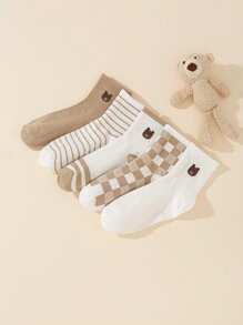 Set de 5 pares de calcetines bajos y casuales para mujer con lindo estampado de oso, de estilo de moda, transpirables y cómodos