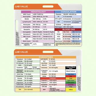 1PC Lab Value Reference Card: Quick Clinical Guide, Fits Horizontal & Vertical Badge Reels (Front And Back Printing),School Supplies,Back To School