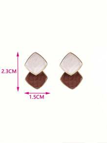 2pcs Minimalist Contrast Color Stitching Earrings, Suitable For Women's Daily And Party Wear - Coffee - View 4