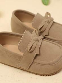 1 Pair Girls' Bow Hook And Loop Soft Comfortable Simple Retro British Style Flat Casual Shoes, Suitable For Spring And Autumn - Khaki - View 6