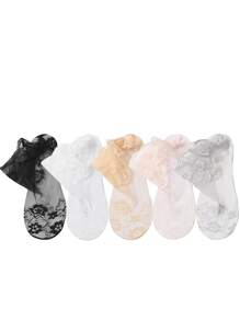 Chaussettes femmes en dentelle transparente Lolita invisibles, fines pour l'été, antidérapantes, courtes, coupe-bateaux