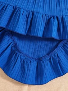 2pcs/Set Young Girls Vacation Ruffle Puff Sleeve Top + Ruffled High-Waist Skirt, Sweet Snug Fit And Playful, Suitable For Vacation, Travel And Beach Party, Fits 4-7 Years Old Girls, Spring/Summer